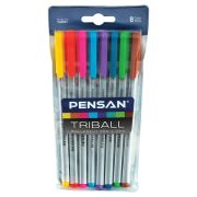 Ручки шариковые масляные PENSAN «Triball Colored», НАБОР 8 шт., АССОРТИ, узел 1 мм, линия письма 0,5 мм, 1003/PVC8