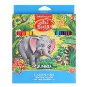 Цветные карандаши деревянные ArtBerry® Jumbo трехгранные, грифель 5 мм, 12 цветов с точилкой