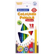 Карандаши цветные BRAUBERG PREMIUM, 12 цветов, трехгранные, грифель 3 мм, 181661