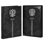 Ежедневник датированный 2025 ESCALADA, А5, 176 л., арт. 66988/ 10 ТИВОЛИ ЧЁРНЫЙ (кожзам: 146x211 мм, твёрдый переплёт, запаянный край, материал обложки: искусственная кожа «Тиволи»; декор: 3D-дизайн, тиснение фольгой; способ крепления блока: ниткошв