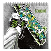 Блокнот, 160x160 мм, 60 л, арт. 64902 ЯРКИЙ СКЕЙТБОРД / Блок - белый офсет 65 г/м², клетка, печать по фольге, выборочный ТВИН УФ-лак,