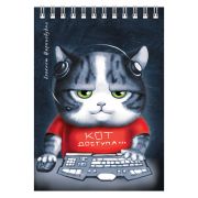 Блокнот, А6, 80 л, арт. 64307 АНИМЕ КОТ / Блок - белый офсет 65 г/м², клетка, гребень по короткой стороне, УФ-лак сплошной,