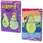 Подарочный блокнот А5, 7БЦ, Alingar, пайетки, двухсторонний дизайн, 80 л.. линия, «Счастливое авокадо»