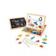 Бизи-чемоданчик «Рыбалка»: доска для рисования, меловая доска, магнитные фигурки и фигурки для рыбалки, удочка