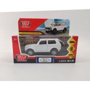 389229 Машина металл LADA 4x4 длина 12 см, двери, багаж, инерц, белый, кор. Технопарк