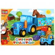 383462  Конструктор большие кубики:синий ТРАКТОР с тележкой, 12 дет. Город мастеров