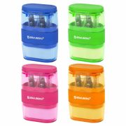 Точилка с ластиком 2 в 1 BRAUBERG «Double», 2 отверстия, яркие цвета корпуса ассорти, 271987