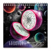 Блокнот, 140х140 мм, 60 л, арт. 64403 СОЧНЫЕ ПЛАНЕТЫ / Блок - белый офсет 65 г/м², клетка, гребень, сплошной глянцевый УФ-лак,