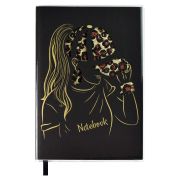 Записная книжка, А5, 80 л., арт. 63476/ 15 ДЕВУШКА (кожзам: 146х211 мм, мягкий переплёт, материал обложки: дизайнерский картон, ПВХ, способ крепления блока: вставной блок, ниткошвейный, декор: тиснение фольгой, фигурная вырубка + глиттерная подложка