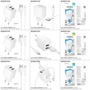 Блок питания сетевой 2 USB Borofone BAS41A Potential, пластик, кабель USB - 8 pin, цвет: белый