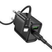 Блок питания сетевой 1 Type-C Borofone BA83A, 3.0A QC3.0 PD 20W, кабель 8Pin-Type-C, чёрный