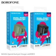 Блок питания сетевой 2 USB Borofone BAS21A, пластик, кабель USB - 8 pin, цвет: черный