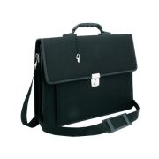 Портфель«Hannover» ткань, чёрный, с карманом и ремнём  По_ТК_687