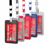 Бейдж вертикальный в комплекте с лентой  ErichKrause слайдер, твердый пластик ABC , размер вставки 54х85 мм, ассорти, в пакете