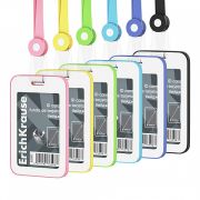 Бейдж вертикальный в комплекте с силиконовой лентой ErichKrause книжка, размер вставки 54х85 мм, ассорти, в пакете