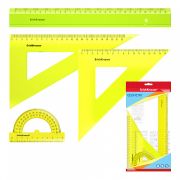 Набор геометрический большой пластиковый ErichKrause Neon, (линейка, 2 угольника, транспортир), желтый (в пакете по 20 шт)