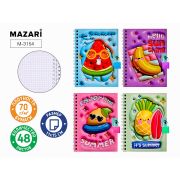 Блокнот с замочком ФРУКТЫ 11х15 см, 48 листов, внутренний блок в клетку, плотность бумаги 70 г/м2, 4 дизайна в ассортименте, ОПП-упаковка