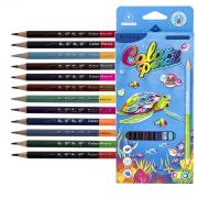 Карандаши цветные двусторонние Yalong 12/24 цв., «Worldwater» деревянные, трехгранные, заточенные, грифель 3.0 мм, картон. уп., европод.