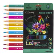 Карандаши цветные двусторонние Yalong 12/24 цв., «Bird. DUO» деревянные, трехгранные, заточенные, грифель 3.0 мм, картон. уп., европод.