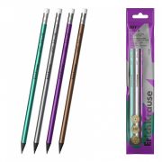 Набор из 4 чернографитных карандашей пластиковых ErichKrause JOY® Metallic, круглых, с ластиком, HB (в пакете)