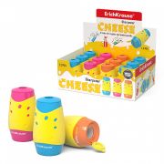 Точилка пластиковая ErichKrause Cheese, двойная, с контейнером, ассорти (в коробке-дисплее по 12 шт)
