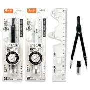 Набор чертежн. DJ-306/DI-661 3 предмета (циркуль 13 см, сменные грифели, линейка 16 см) металл/пластик, цвета ассорти, в блистере №2505 (1/24/288)