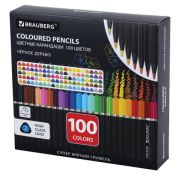 Карандаши цветные чёрное дерево BRAUBERG BLACK WOOD, 100 цветов, мягкий грифель 3 мм, 182045
