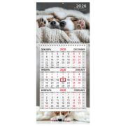 Календарь квартальный 2026 г., 1 блок, 1 гребень, бегунок, МИНИ, офсет, BRAUBERG, «Милые щенки», 116848