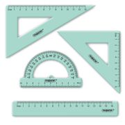 Набор чертежный ПИФАГОР (линейка 16 см, 2 треугольника, транспортир), прозрачный, пастельные цвета, ассорти, 210855