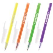 Ручка шариковая масляная ЮНЛАНДИЯ «НЕОН», СИНЯЯ, безопасный корпус ассорти, узел 1 мм, линия письма