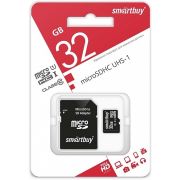 Карта памяти MicroSD  32GB  Smart Buy Сlass 10 + SD адаптер