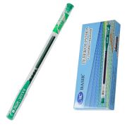 Ручка гелевая « Basir » зеленая 0,5мм рифленый держатель, игольчатый пишущий узел, металлизированный наконечник, прозрачный корпус, колпачок с цветным клипом