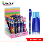 Ручка гелевая со стираемыми чернилами INTENSITY CARTOON, СИНЯЯ, +9 стержней, игольчатый пиш. узел 0.5мм, термочувствительные чернила, корпус пластиковый цветной, сменный стержень 128 мм, пластиковая туба/картонный дисплей