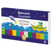 Пластилин классический BRAUBERG «АКАДЕМИЯ», 24 цвета, 480 г, со стеком, ВЫСШЕЕ КАЧЕСТВО, 105899