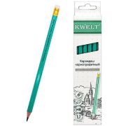 Карандаш ч/гр « KWELT » HB шестигранный, пластиковый, цвет корпуса - зеленый, заточенный, картонная упаковка, европодвес