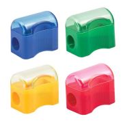 Точилка BRAUBERG «Chief», 2 отверстия для чернографитных и цветных карандашей, с контейнером, с крышкой, ассорти, 226942