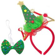Ободок « KWELT » Новогодний Ёлочка 24*10,5*1,5см с бабочкой 11,5*8см, пакет