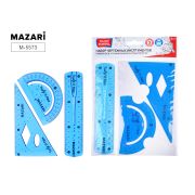 Набор чертежных инструментов, 3 предмета (линейка 15см, угольник 30х60х90, транспортир), пластиковый, гибкий, ассорти 4 цвета, ОПП- упаковка с европодвесом