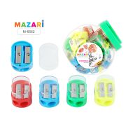 Точилка пластиковая, OVALE, 2 отверствия для заточки, с контейнером для стружки, ассорти 4 цвета, пластиковая банка