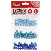 Бусины для творчества «Шарики», 8 мм, 30 грамм, бирюзовые, светло-голубые, голубые, ОСТРОВ СОКРОВИЩ, 661236