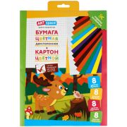 Набор А4 цв. немел. картона, 8л., 8цв. и цв. двустор. газет. бумаги, 8л., 8цв., ArtSpace «Олененок», в папке