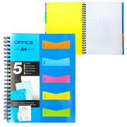 Тетрадь А4 120л « KWELT » спираль Office голубая, клетка, офсет, обложка - пластик, 5 цветных разделителей