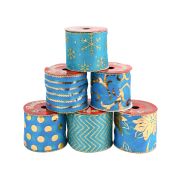 Набор новогодних лент  с золотым принтом в ассорт.1шт