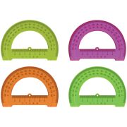 Транспортир 12см, 180° СТАММ, пластиковый, отливная шкала, прозрачный, неоновые цвета, ассорти