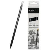 Карандаш ч/гр « KWELT » HB с ластиком, шестигранный, пластиковый, цвет корпуса - черный, заточенный, картонная упаковка, европодвес