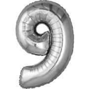 Шар ЦИФРА 9 32'' серебро /Silver /81 см/Ag