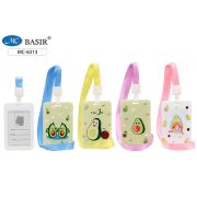 Бейдж « Basir » 110*68мм Авокадо, зажим с лентой с принтом, вертикальный, цветной ассорти, 4 дизайна, пластик