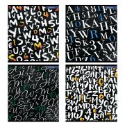 Тетрадь 48л., А5, клетка, Alingar «Letters», скрепка, мелованный картон (стандарт), выб УФ лак, 4 дизайна в пленке т/у