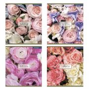 Тетрадь 48л., А5, клетка, Alingar «Нежные  цветы», скрепка, мелованный картон (эконом), 4 дизайна в пленке т/у