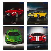 Тетрадь 36 л., А5, клетка, Alingar «Авто», скрепка, мелованный картон (эконом), 4 дизайна в пленке т/у